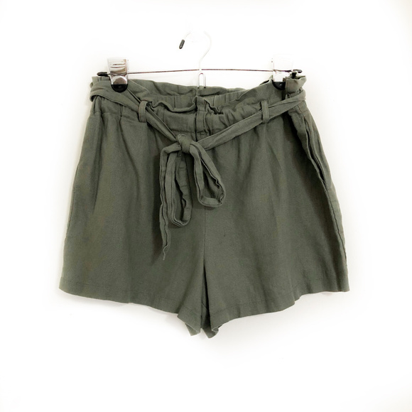 olive green paperbag shorts